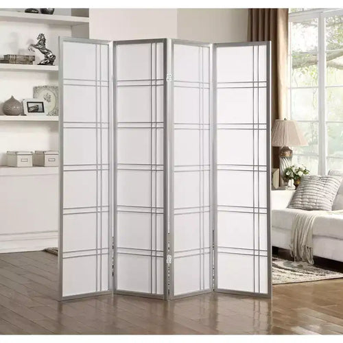 Roundhill Furniture Seto 4-Panel Room Divider Screen, Silver