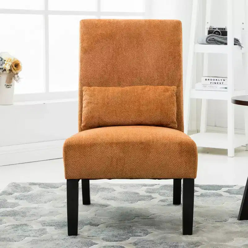 Sillón decorativo sin brazos Pisano de tejido chenilla con almohada de riñón, naranja