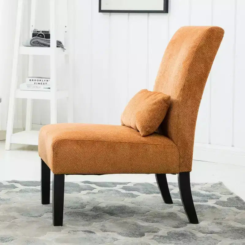 Sillón decorativo sin brazos Pisano de tejido chenilla con almohada de riñón, naranja