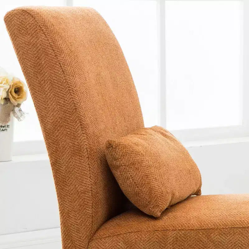 Sillón decorativo sin brazos Pisano de tejido chenilla con almohada de riñón, naranja
