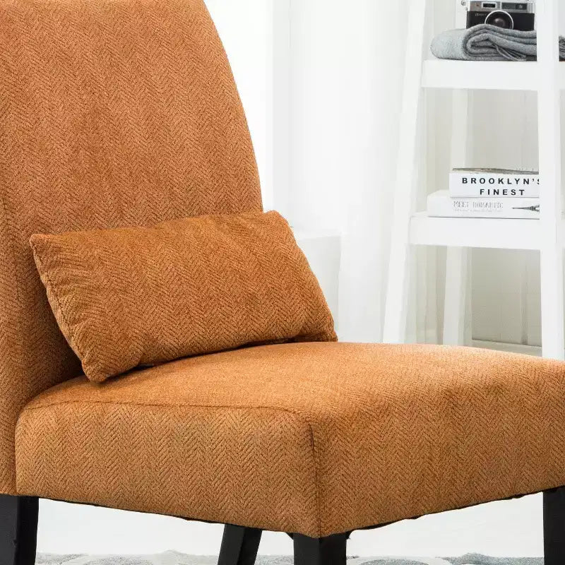 Sillón decorativo sin brazos Pisano de tejido chenilla con almohada de riñón, naranja