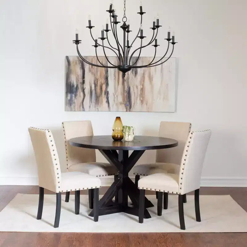 Juego de comedor redondo Mytzi de 5 piezas con 4 sillas tapizadas