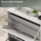 Zapatero de 3 niveles con diseño hueco y puertas abatibles, con capacidad para 18 pares, blanco