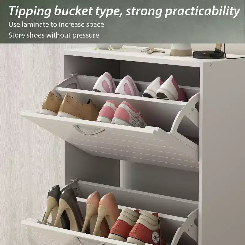 Zapatero de 3 niveles con diseño hueco y puertas abatibles, con capacidad para 18 pares, blanco