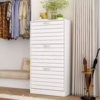 Zapatero de 3 niveles con diseño hueco y puertas abatibles, con capacidad para 18 pares, blanco