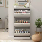 Zapatero de 3 niveles con diseño hueco y puertas abatibles, con capacidad para 18 pares, blanco