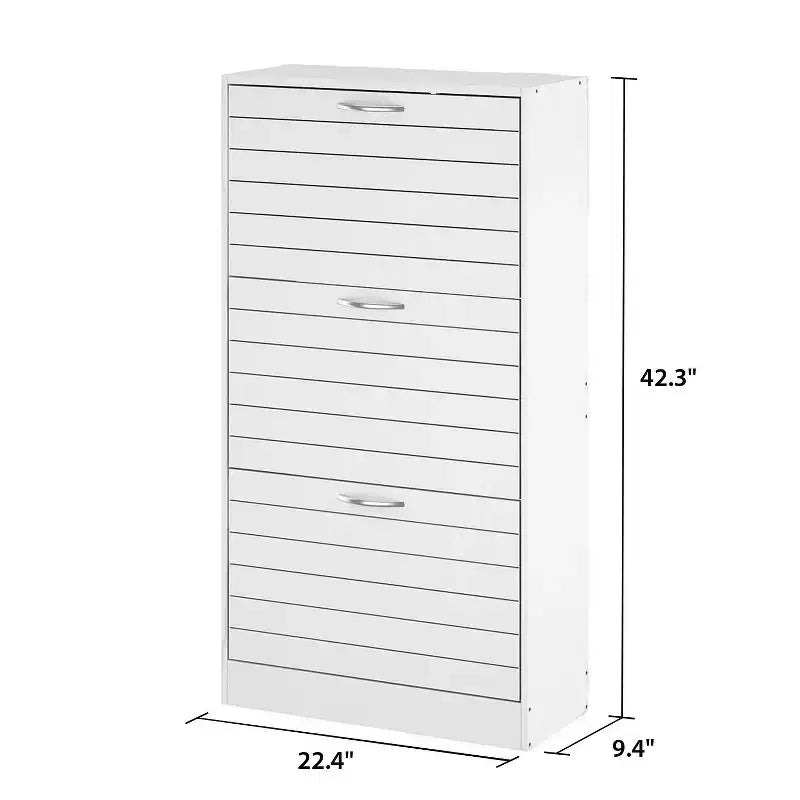 Zapatero de 3 niveles con diseño hueco y puertas abatibles, con capacidad para 18 pares, blanco