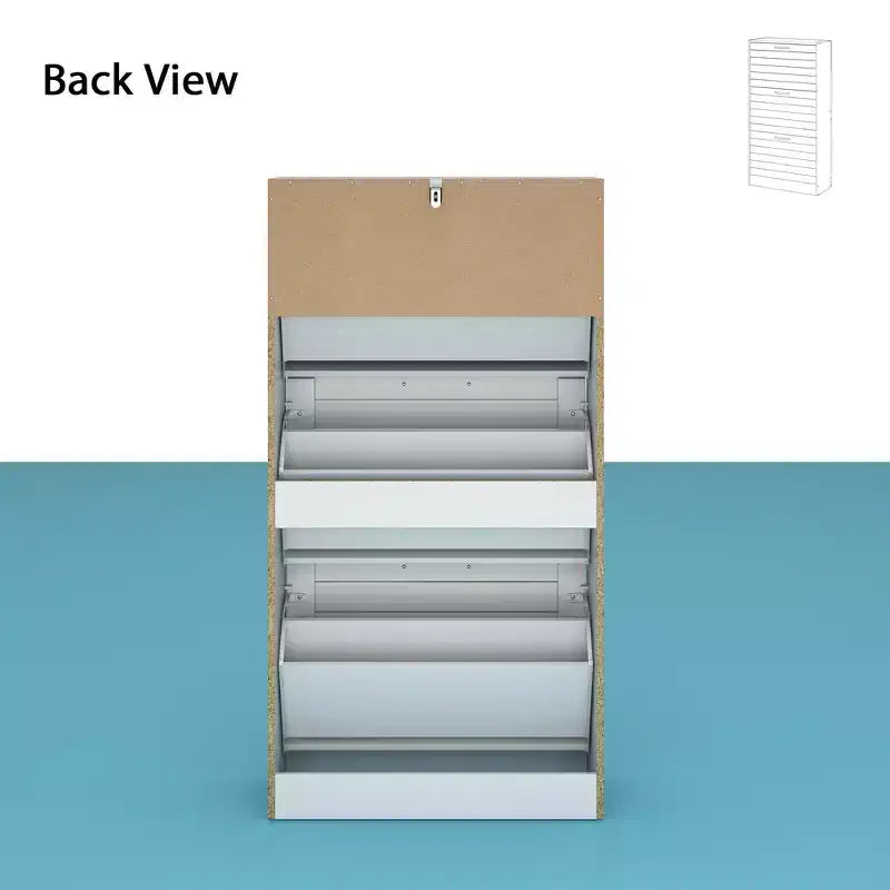Zapatero de 3 niveles con diseño hueco y puertas abatibles, con capacidad para 18 pares, blanco