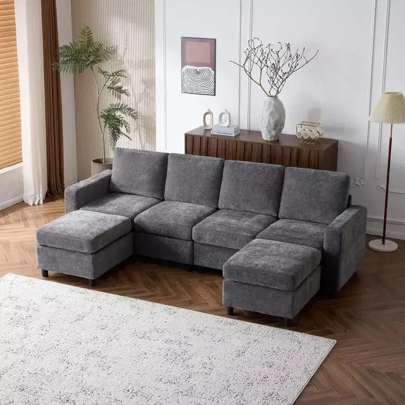 Sofá modular seccional de 7 piezas con almacenamiento oculto y puerto de carga USB, Chenille