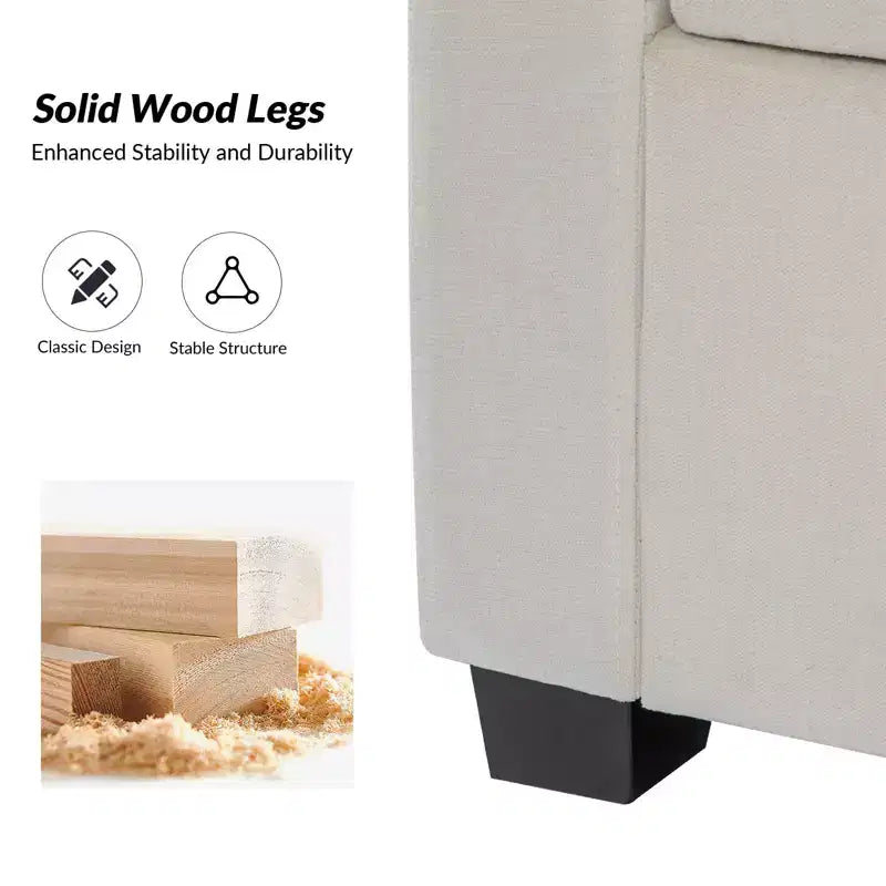 Banco de almacenaje tapizado Amelia de 60" con patas de madera de caucho y 2 cojines decorativos
