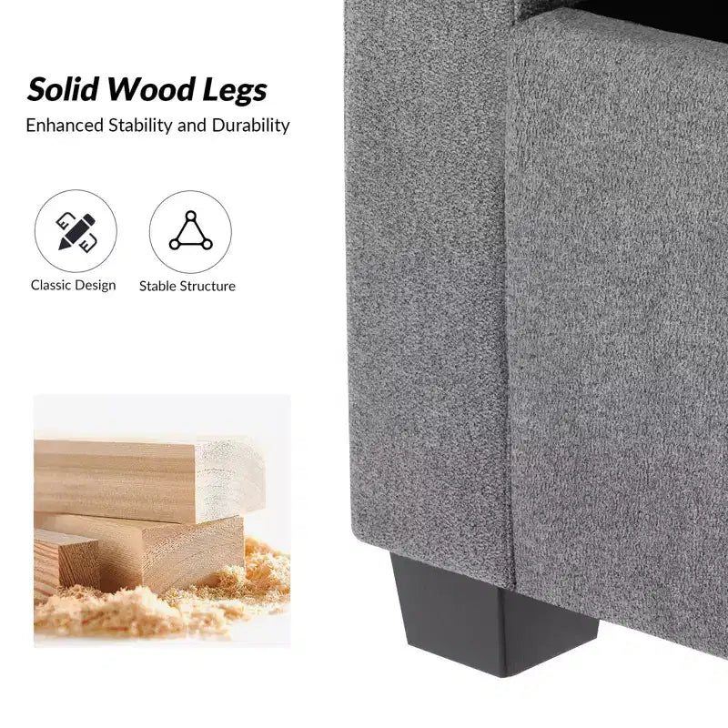Banco de almacenaje tapizado Amelia de 60" con patas de madera de caucho y 2 cojines decorativos