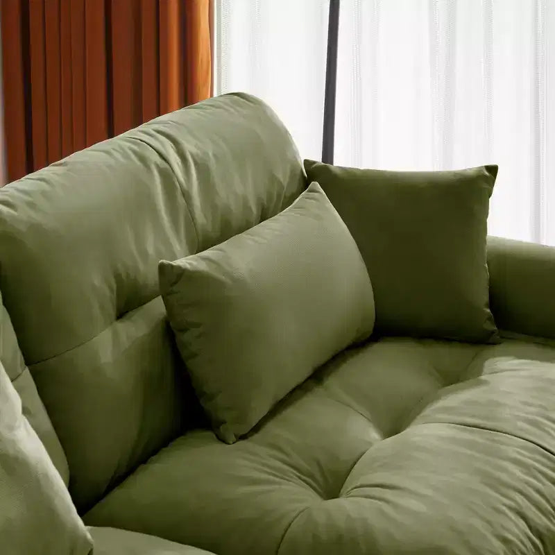 Sofá de terciopelo moderno Crane de 130" de 3 plazas con reposabrazos tipo bolster y 3 cojines