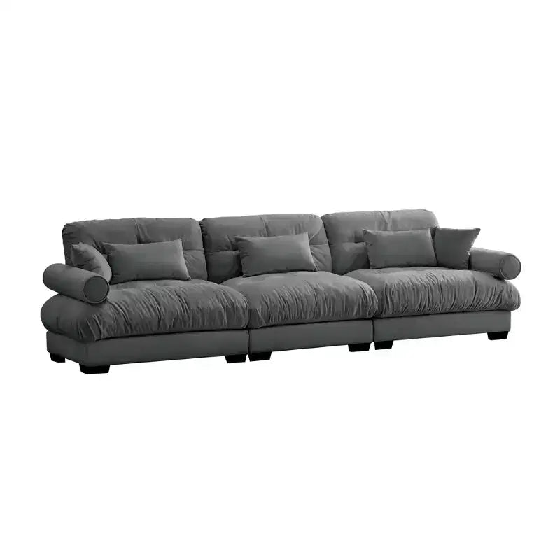 Sofá de terciopelo moderno Crane de 130" de 3 plazas con reposabrazos tipo bolster y 3 cojines