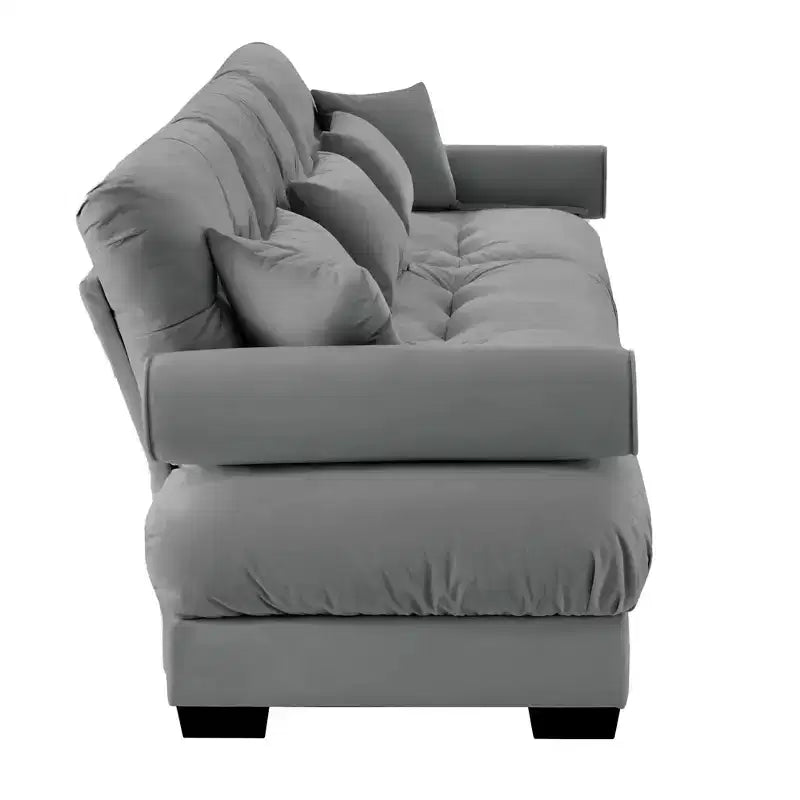 Sofá de terciopelo moderno Crane de 130" de 3 plazas con reposabrazos tipo bolster y 3 cojines