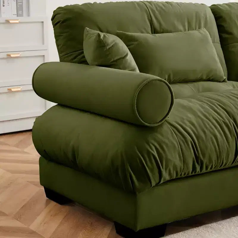 Sofá de terciopelo moderno Crane de 130" de 3 plazas con reposabrazos tipo bolster y 3 cojines