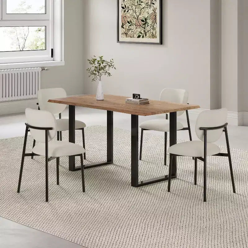 Sillas de comedor tapizadas Sebastian con estructura de hierro, juego de 4, beige/negro