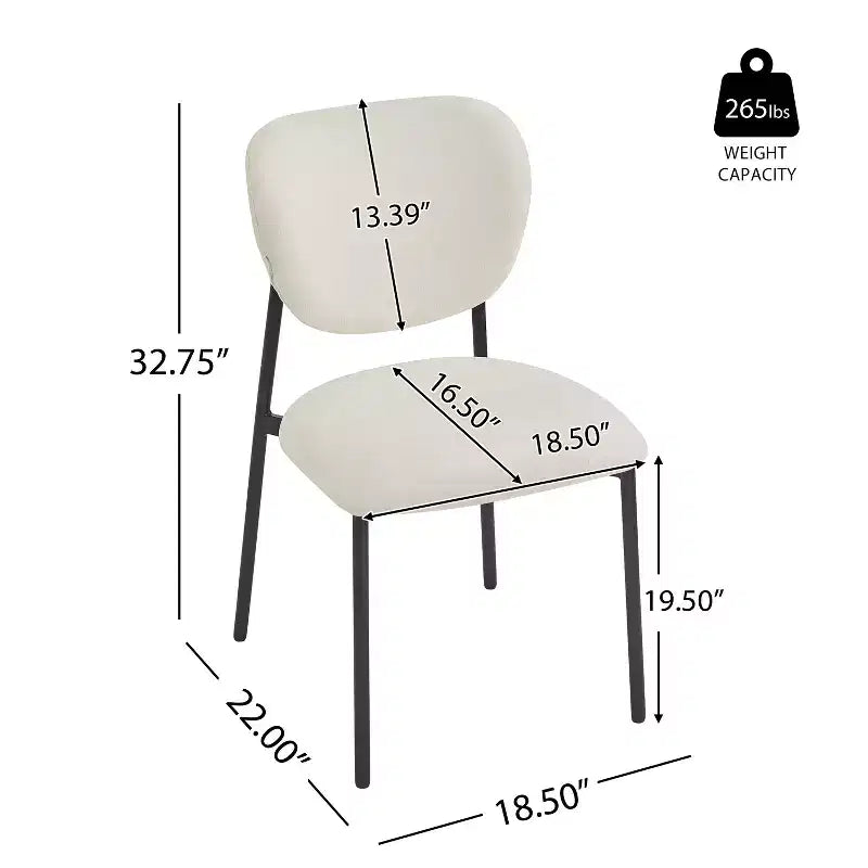 Sillas de comedor tapizadas Sebastian con estructura de hierro, juego de 4, beige/negro