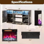 Mueble de TV de 58" para chimenea con chimenea eléctrica de cristal de 3 caras de 23" y luces LED de 20 colores