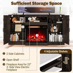 Mueble de TV de 58" para chimenea con chimenea eléctrica de cristal de 3 caras de 23" y luces LED de 20 colores