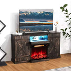 Mueble de TV de 58" para chimenea con chimenea eléctrica de cristal de 3 caras de 23" y luces LED de 20 colores