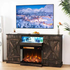 Mueble de TV de 58" para chimenea con chimenea eléctrica de cristal de 3 caras de 23" y luces LED de 20 colores