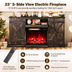 Mueble de TV de 58" para chimenea con chimenea eléctrica de cristal de 3 caras de 23" y luces LED de 20 colores