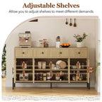 Aparador buffet grande de 62" con almacenamiento y 3 cajones, aparador para café con 4 puertas de vidrio