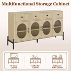 Aparador buffet grande de 62" con almacenamiento y 3 cajones, aparador para café con 4 puertas de vidrio