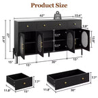 Aparador buffet grande de 62" con almacenamiento y 3 cajones, aparador para café con 4 puertas de vidrio