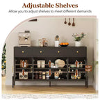 Aparador buffet grande de 62" con almacenamiento y 3 cajones, aparador para café con 4 puertas de vidrio