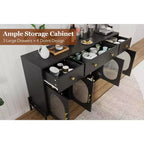 Aparador buffet grande de 62" con almacenamiento y 3 cajones, aparador para café con 4 puertas de vidrio
