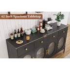 Aparador buffet grande de 62" con almacenamiento y 3 cajones, aparador para café con 4 puertas de vidrio