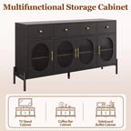 Aparador buffet grande de 62" con almacenamiento y 3 cajones, aparador para café con 4 puertas de vidrio