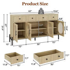 Aparador buffet grande de 62" con almacenamiento y 3 cajones, aparador para café con 4 puertas de vidrio