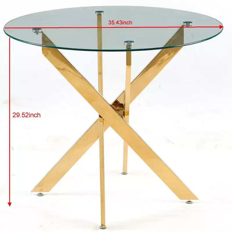 Mesa de comedor de cristal con patas metálicas cruzadas - Ahorra espacio, moderna