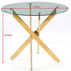 Mesa de comedor de cristal con patas metálicas cruzadas - Ahorra espacio, moderna