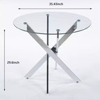 Mesa de comedor de cristal con patas metálicas cruzadas - Ahorra espacio, moderna