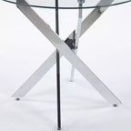Mesa de comedor de cristal con patas metálicas cruzadas - Ahorra espacio, moderna