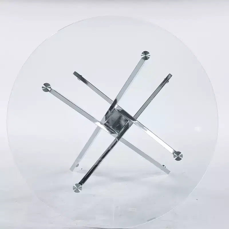 Mesa de comedor de cristal con patas metálicas cruzadas - Ahorra espacio, moderna