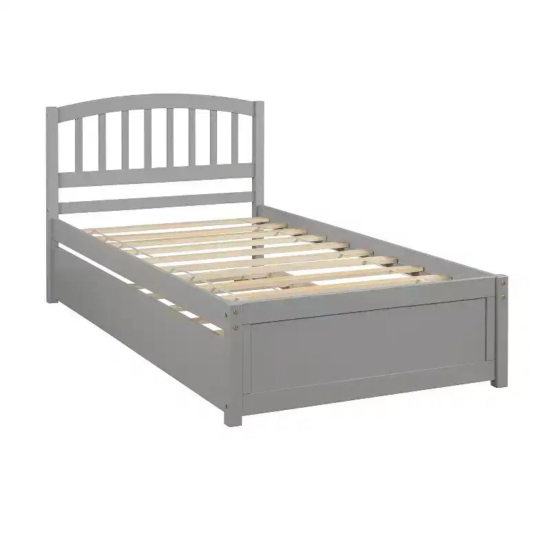 Elegante cama plataforma individual con nido, madera maciza de pino
