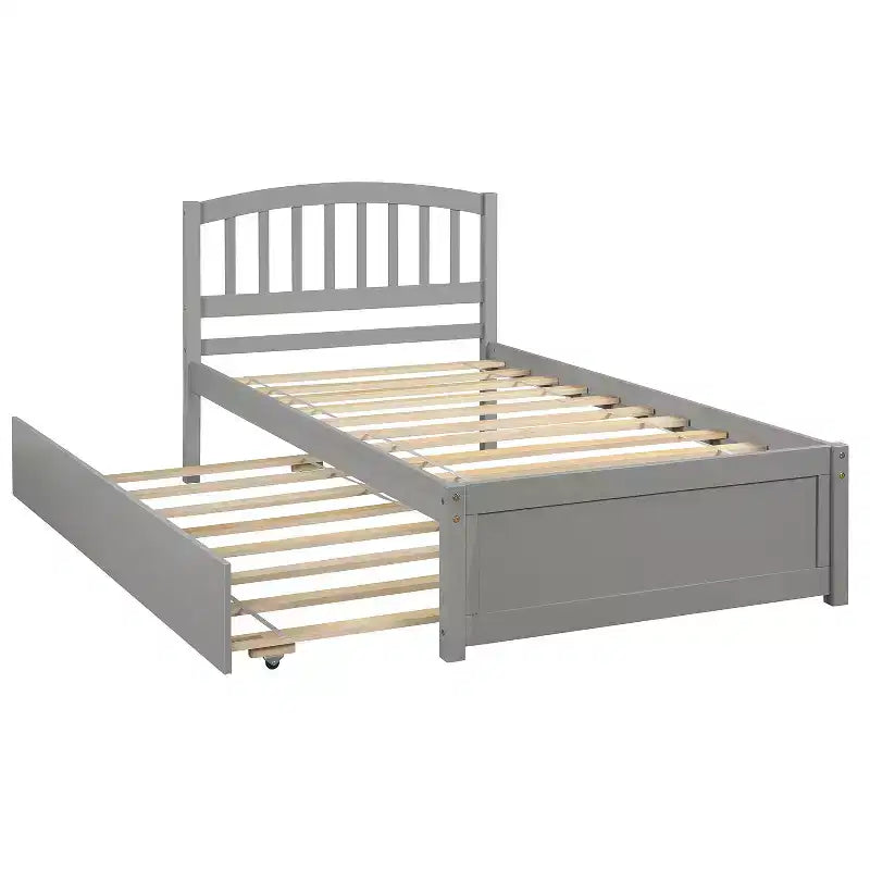 Elegante cama plataforma individual con nido, madera maciza de pino