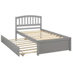 Elegante cama plataforma individual con nido, madera maciza de pino