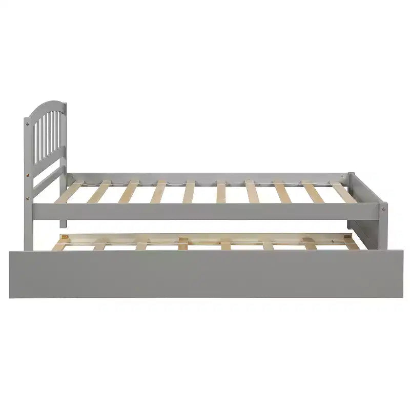 Elegante cama plataforma individual con nido, madera maciza de pino