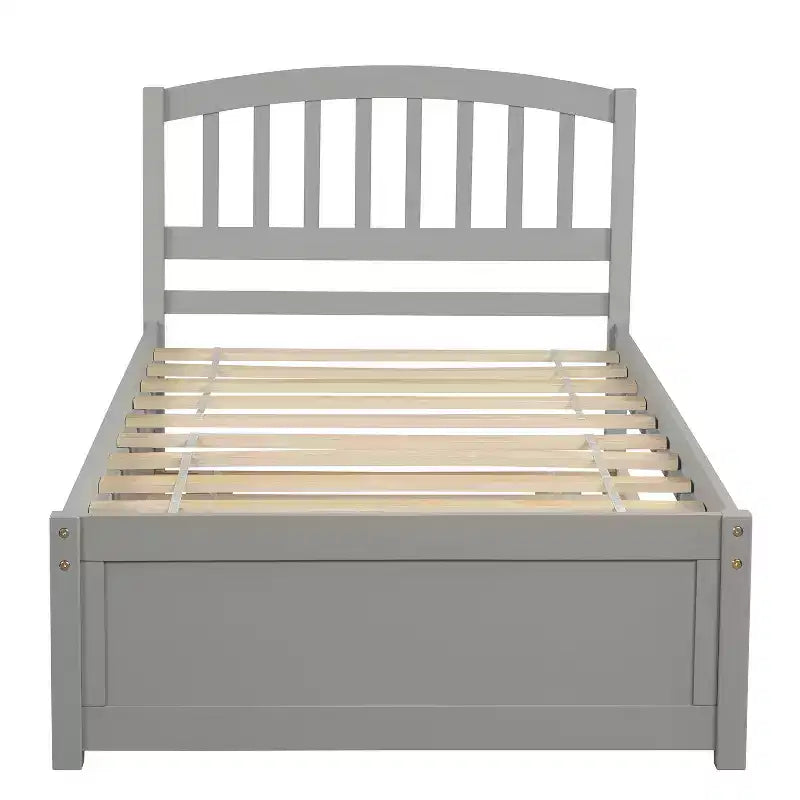 Elegante cama plataforma individual con nido, madera maciza de pino