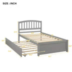 Elegante cama plataforma individual con nido, madera maciza de pino