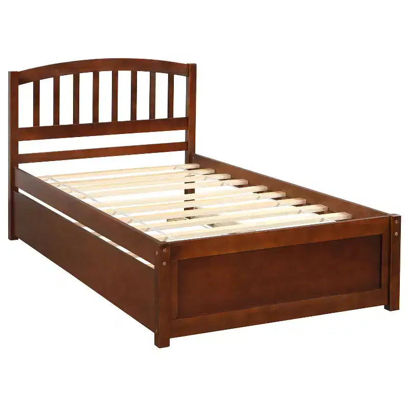 Elegante cama plataforma individual con nido, madera maciza de pino