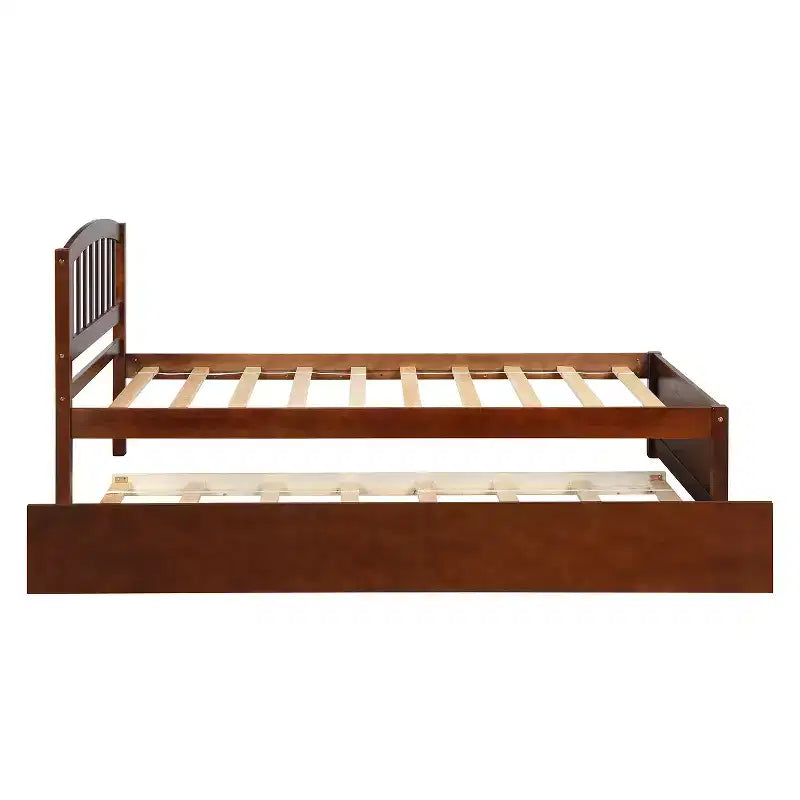 Elegante cama plataforma individual con nido, madera maciza de pino