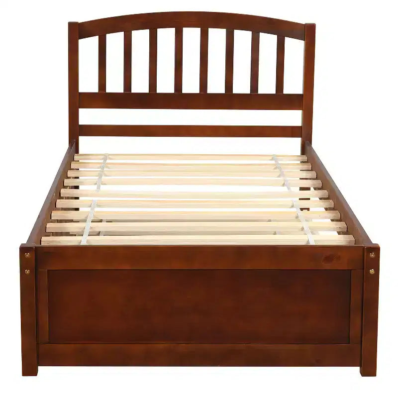 Elegante cama plataforma individual con nido, madera maciza de pino