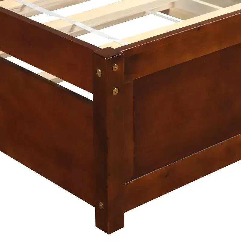 Elegante cama plataforma individual con nido, madera maciza de pino