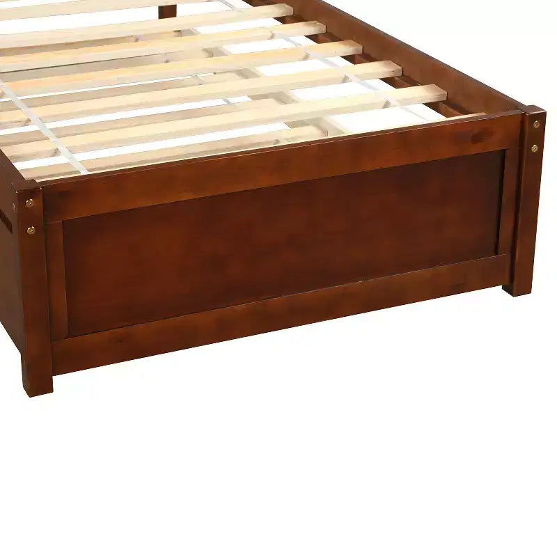 Elegante cama plataforma individual con nido, madera maciza de pino